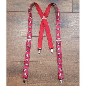 Christmas Suspenders Santa Claus Mens Clip On Elastic One Size Red Green Vtg